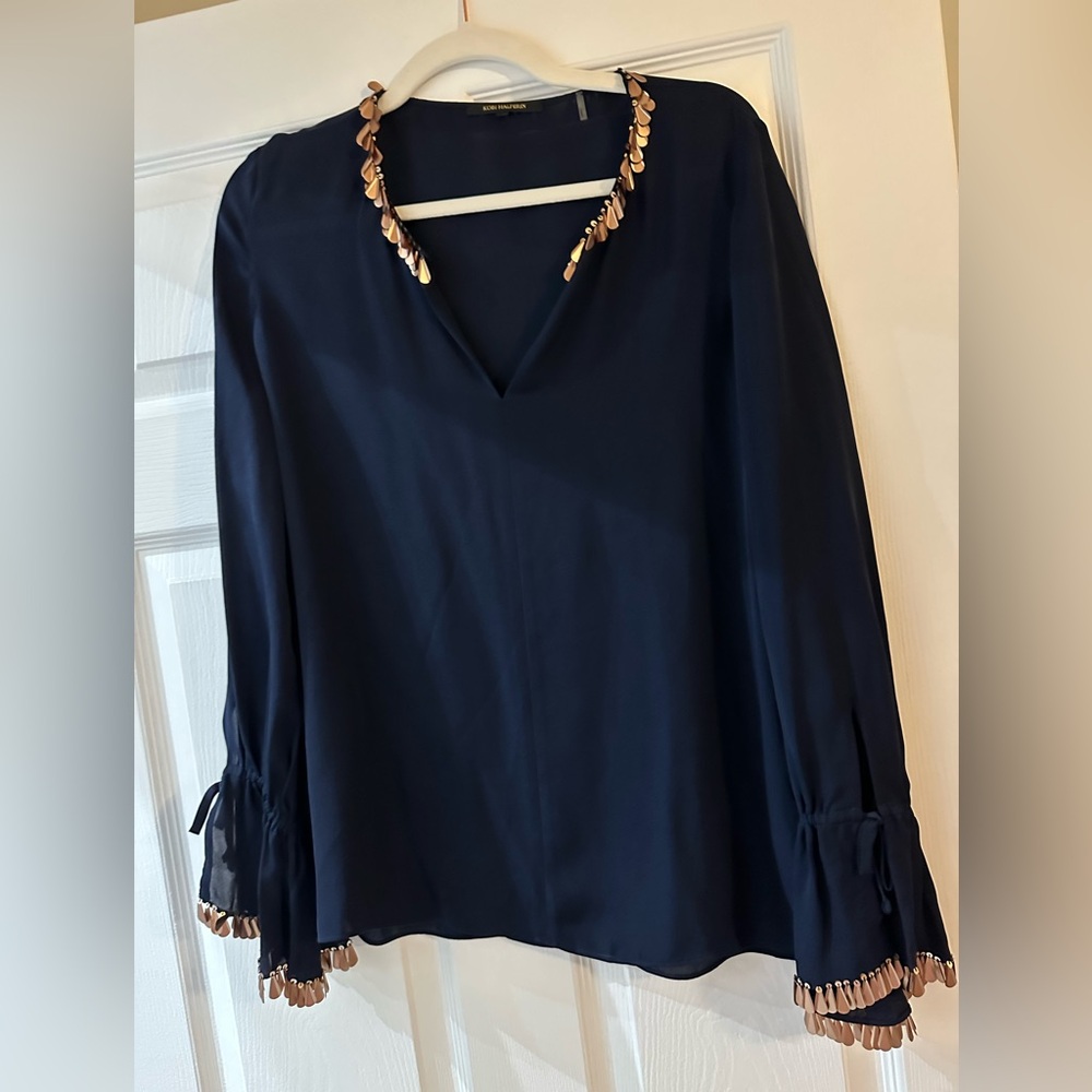Kobi Halperin Blue and Gold Embellished Blouse